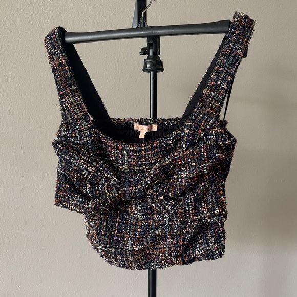 Evolutionary Tops - FAB Evolutionary Tweed Bow Smocked Bustier Crop Top